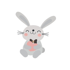 Cute Character bunny with a heart for your disign: Valentine's day, mothers Day, weddings card. Vector illustration. Love concept in cartoon style.