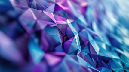 Abstract geometric patterns create a vibrant landscape of blue and purple hues.