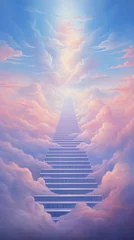 Foto op Canvas Delicate airy stairway goes to the sky to the light, delicate pastel colors, airy light clouds, stairway to the clouds © Henryzoom
