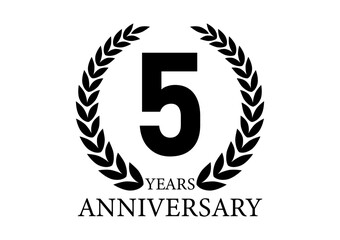 5 Years or Five Years Anniversary Logo. Anniversary Celebration Logo for Wedding, Birthday Party or Celebration. Vector Illustration.