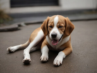 Beagle dog sitting on the floor