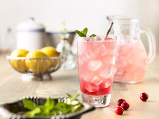 Fresh Cranberry Lemonade Glass and Pitcher