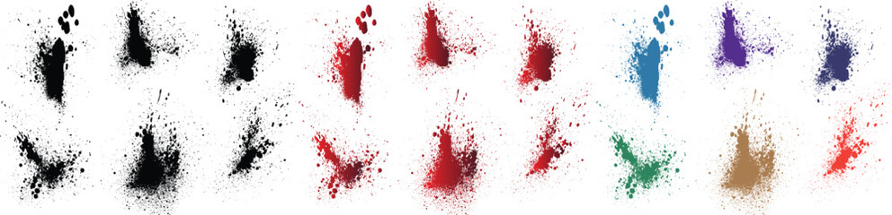 Different grunge purple, orange, black, red, green, wheat color blood splash brush stroke splash collection