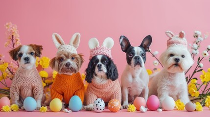 Easter cute dog in hat with bunny ears