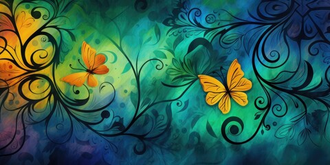 Abstract floral background with butterfly, element for design, Abstract background in irish colors and patterns, March: Irish American Heritage Month. 