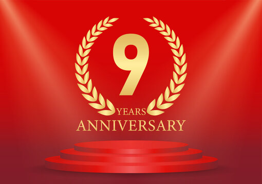 9 Years or Nine Years Anniversary Logo. Anniversary Celebration Logo for Wedding, Birthday Party or Celebration. Vector Illustration.