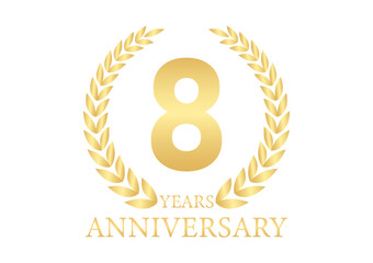 8 Years or Eight Years Anniversary Logo. Anniversary Celebration Logo for Wedding, Birthday Party or Celebration. Vector Illustration.