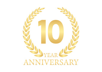 10 Years or Ten Years Anniversary Logo. Anniversary Celebration Logo for Wedding, Birthday Party or Celebration. Vector Illustration.