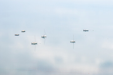 Tbilisi sea, reservoir and boats with deflated sails