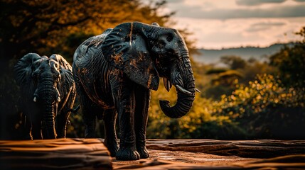 Fototapeta premium elephant in the sunset