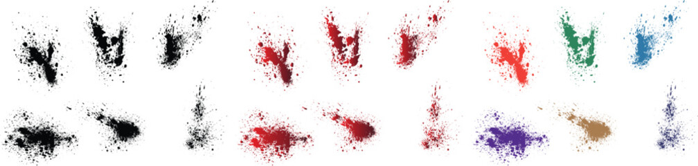Illustration halloween bloody splatter spot and bleeding orange, purple, red, wheat, black, green color paint brush stroke set