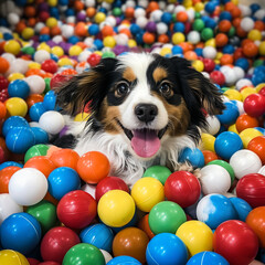 Fototapeta na wymiar Dog in a ball pit.