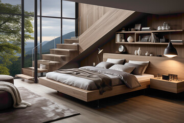 Fototapeta na wymiar Experience the simplicity and elegance of a modern bedroom with Scandinavian style interior design. 