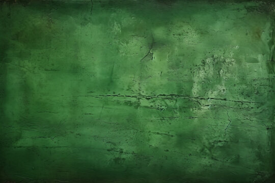 Green grungy textured plaster wall background, oil paint, stucco with textures of nature and environment.