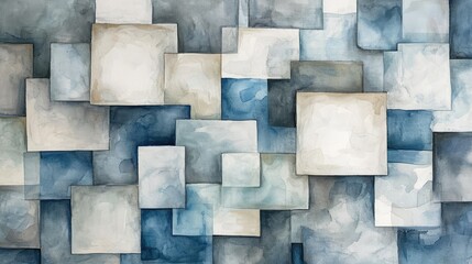 Generative AI, abstract blue watercolor geometric background, hand drawn art