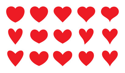 Set of hearts in red color, Red heart icons set vector, Set of 15 hearts of different shapes for web. Heart collection. Vector Art - obrazy, fototapety, plakaty