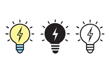 Lightbulb icon on light background. Idea symbol. Electric lamp, light, Flat design vector illustration
