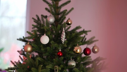 Christmas tree decorated during december holidays, celebrating tradition