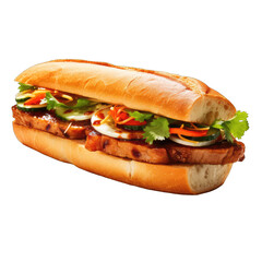 Banh Mi. fast food, Vietnamese cuisine. type of bread stuffed with meat and herbs isolated on transparent background