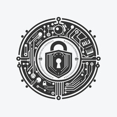 Fototapeta na wymiar Cyber Security Vector line icon black or white logo, Protection Sign, Shield Protect logo designs