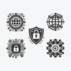 Fototapeta na wymiar Cyber Security Vector line icon black or white logo, Protection Sign, Shield Protect logo designs