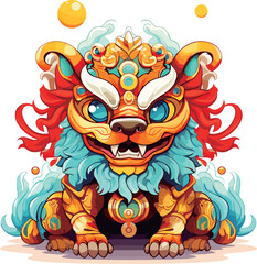 vibrant chinese new year celebration mascot – artistic representation of the mythical guardian lion for stock imagery and festive graphic designs