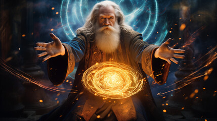 A photo captures a wizard's spell casting, where a colorful vortex of energy emerges, revealing the mystical power harnessed through ancient incantations.