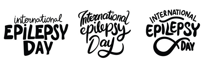 Collection of International Epilepsy Day inscriptions. Handwriting black text banners sets International Epilepsy Day concept. Hand drawn vector art.