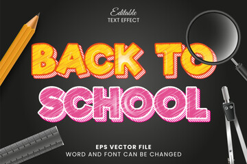 Back to school colorful 3d editable text effect. School theme text style with blackboard background - obrazy, fototapety, plakaty