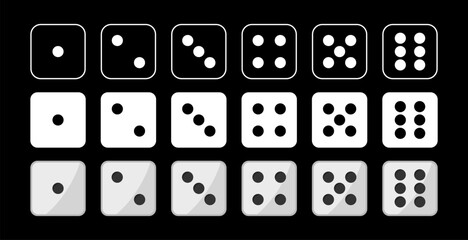 Set of dice for board games in black and white color. - obrazy, fototapety, plakaty