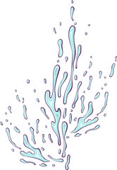 Splashes of water or paint. Spray of fountain. Falling aqua drops. Splash water motion. Vector illustration in hand drawn cartoon style. Simple color graphic isolated on white.