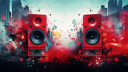 abstract music background with speakers, Ai generated image. - obrazy, fototapety, plakaty