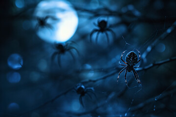 Spiders in nocturnal activity, a captivating scene featuring spiders in their nocturnal activities.