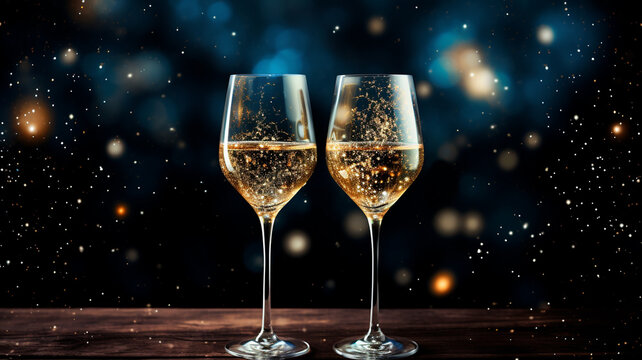 glasses of champagne with gold confetti. holiday concept. new new year