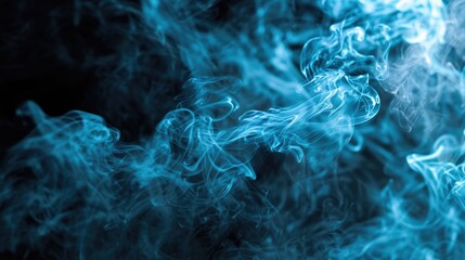 Blue coloured smoke abstract lighting on a black background. Background of smoke vape