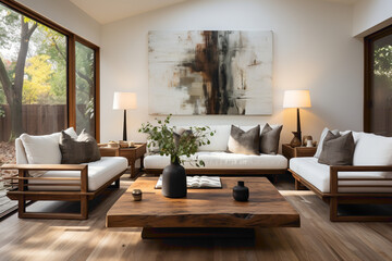 Transform your living room into a haven of calm with white and dark brown sofas. 