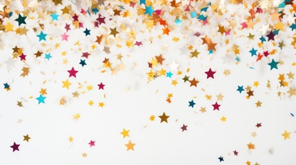 enchanting image featuring bright star-shaped confetti on a pristine white background.