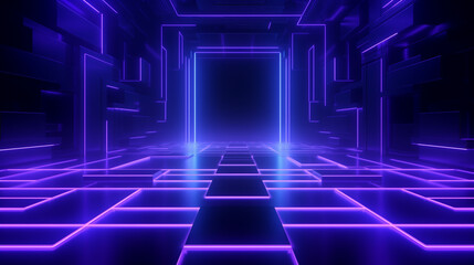 Background of an empty show scene. Ultraviolet abstract background. Geometric Neon Shapes, Equalizer, Ai generated image