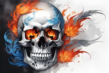 Keuken foto achterwand Aquarel doodshoofd design fire skull watercolor
