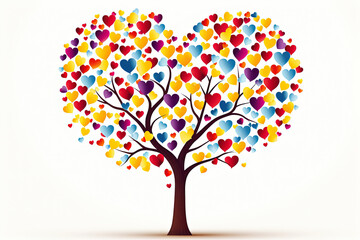 Tree with Colorful Heart Shape Leaves Isolated on White Background for Valentine's Day