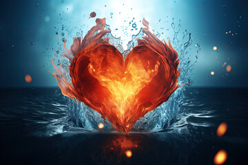 Valentine's Day Background, Heart Made of Water and Fire. Beautiful Valentine's Day Background