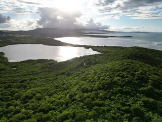 laguna grande drone view (bioluminescent bay fajardo puerto rico) bio luminescent kayak, canoe trip tourism (travel destination) el yunque rainforest jungle and caribbean sea coast, beach, bay, harbor © Yuriy T