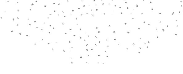 Silver stars confetti on gray background. Christmas or winter festive background