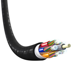 black optical fibre cable isolated on white.