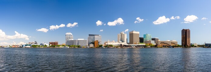 Norfolk, Virginia, USA skyline panorama on the Elizabeth River.