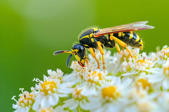 Wasp pollination, a captivating image featuring a wasp engaged in pollination activities on flowers.