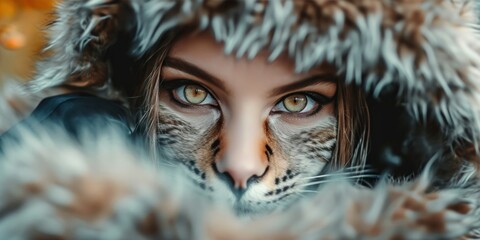 A Close Up Shot of a Woman in a Cat Cosplay - Girl Cat Costume Background created with Generative AI Technology