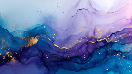 A gradient of blue and purple hues with gold accents