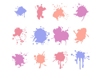 splatter brushes collection. pastel colors, texture decoration isolated on transparent background