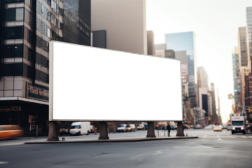 empty billboard stands as a stark canvas amidst the blur of city life, promising potential for vivid expressions against the urban backdrop